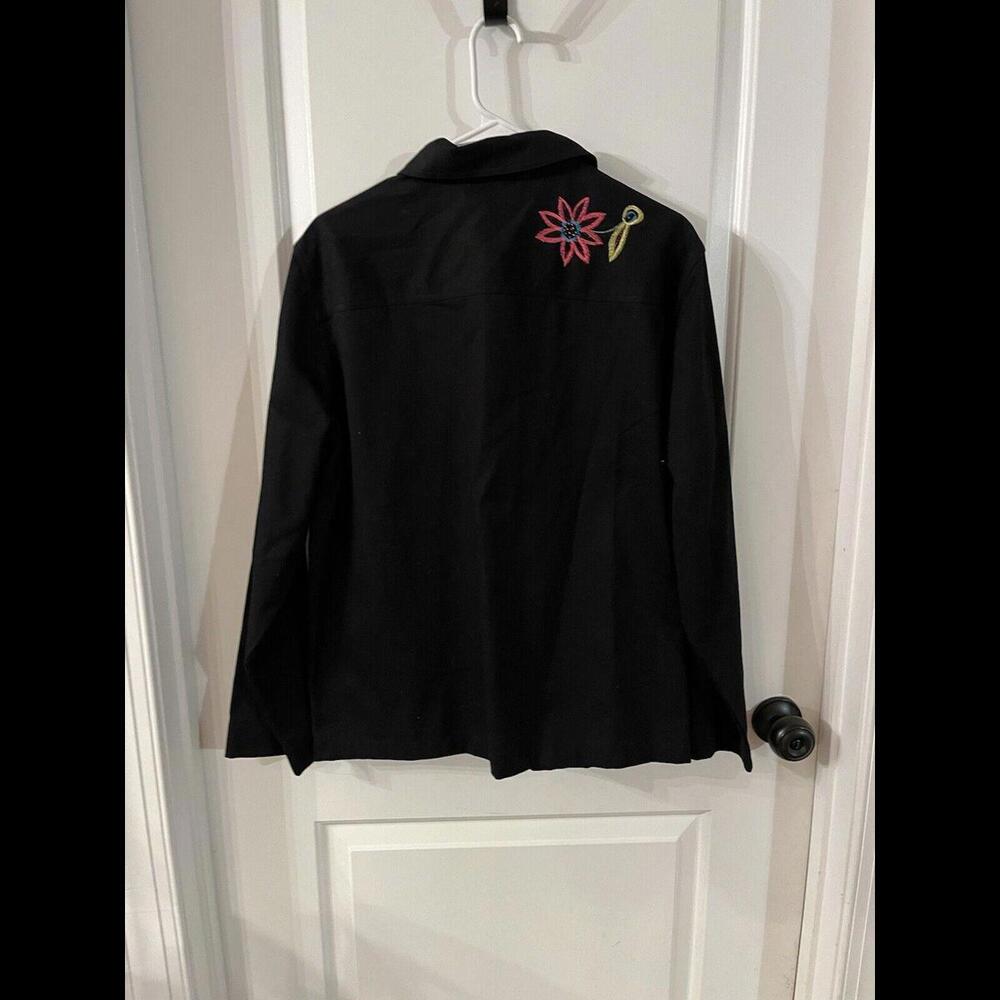 White Stag Embroidered‎ Jacket Black Denim Long Sleeve Button Large Floral Retro - Picture 6 of 9